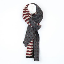 Grey & Red Mix Gents Scarf with Squares & Stripes by Peace of Mind